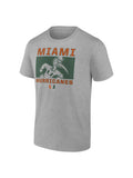 NCAA Miami Hurricanes Men's Heather Gray Cotton Boxed Mascot Short Sleeve T Shirt